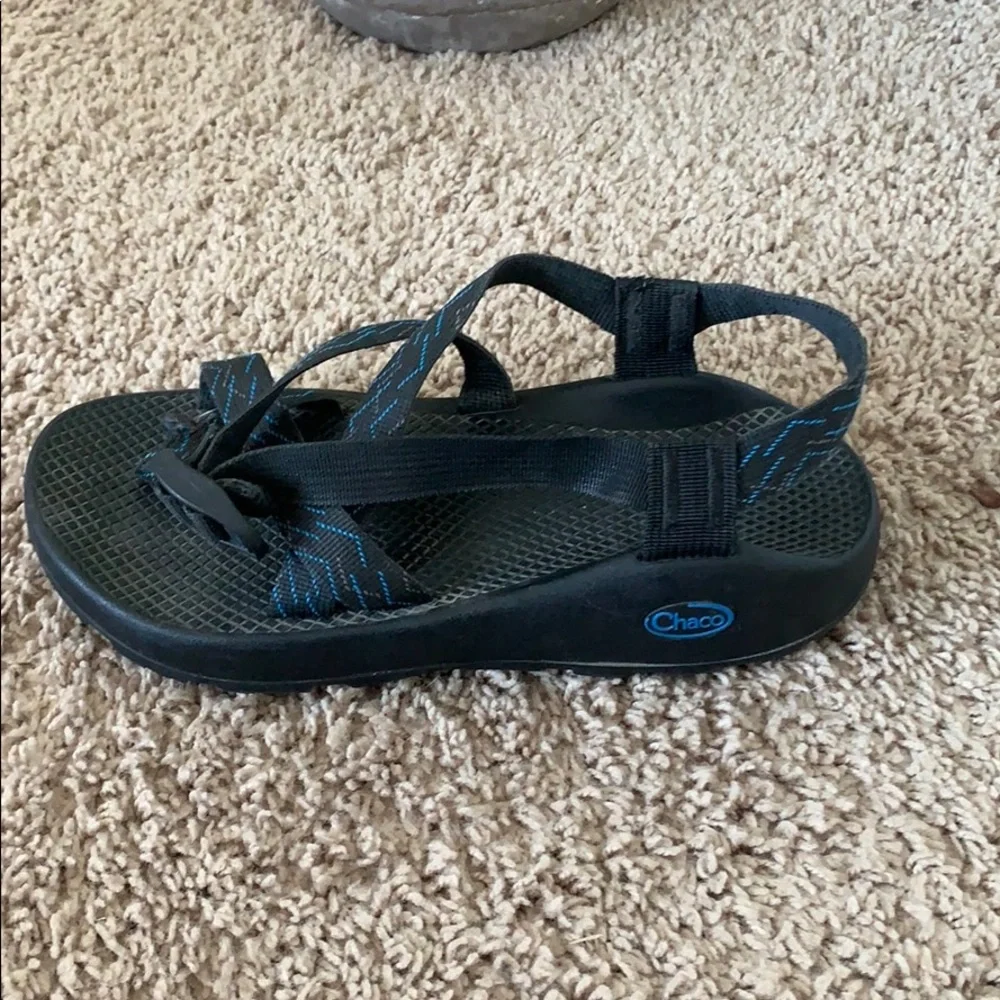 Chaco Black Sandals with Blue Strap Accents
